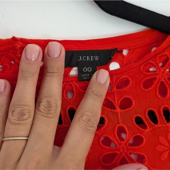 J.Crew Lace Pointelle Eyelet Orange Red Mini Dress, size 00 - Picture 3 of 6